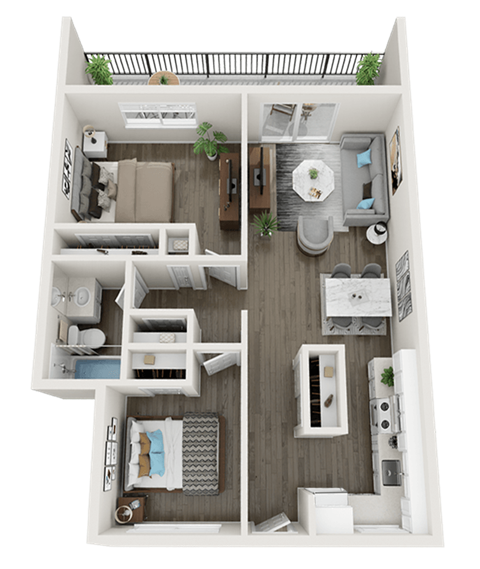 Floor plan for 2 beds, 1 bath, 750 sqft